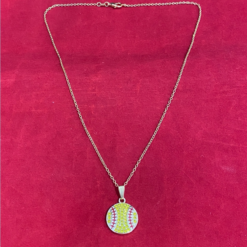 Softball Necklace Gold Rhinestone - Picture 2 of 7